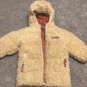 Patagonia Kids Fleece Puffer Jacket in Cream and Brown